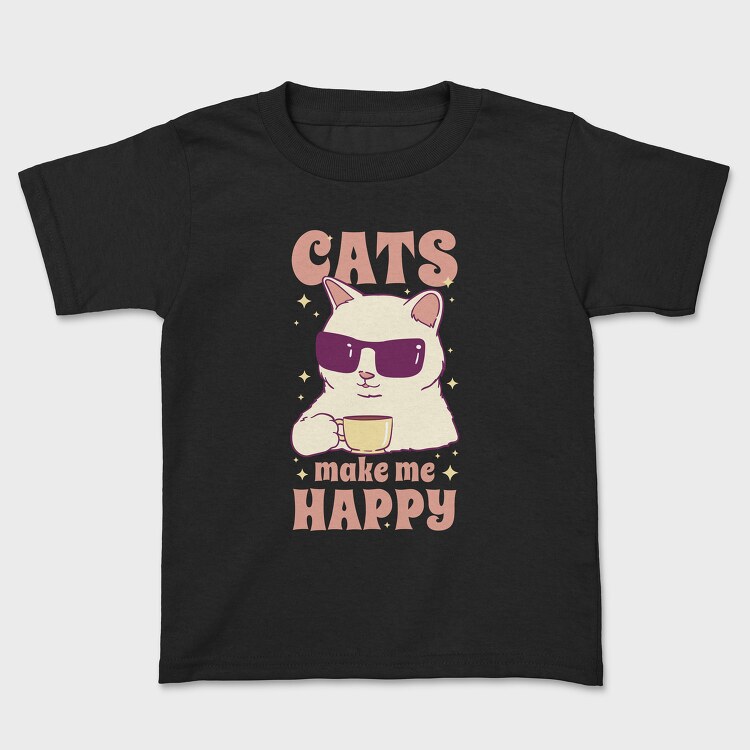 Cats Make Me Happy Coffee, Kids' T-Shirt