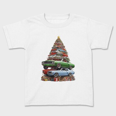 Christmas Tree Muscle Madness Cars, Kids' T-Shirt