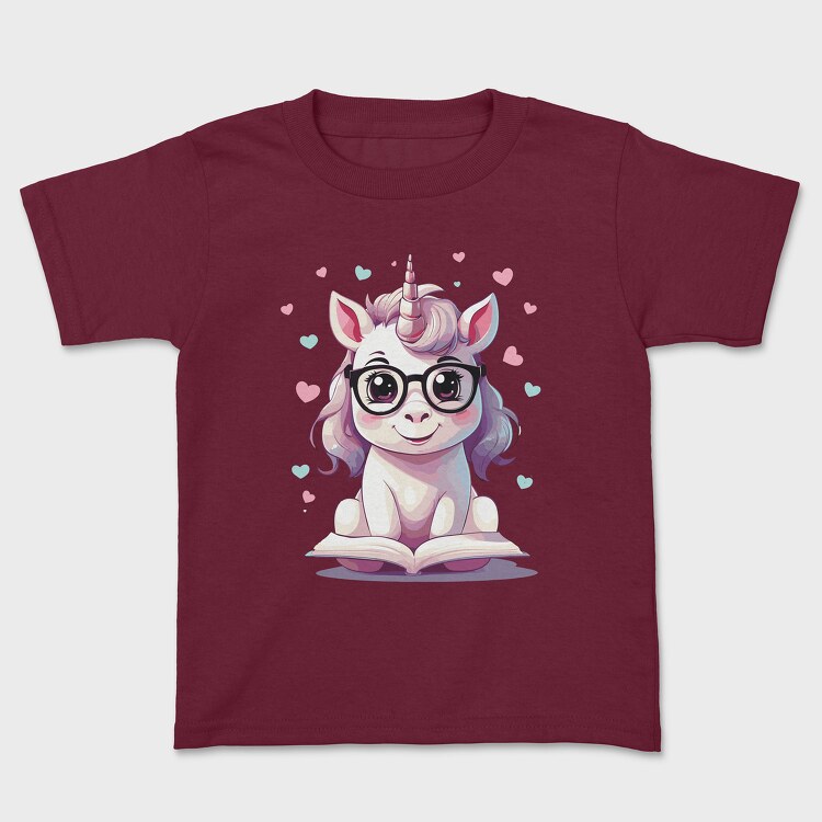 Cute Unicorn Reading, Kids' T-Shirt