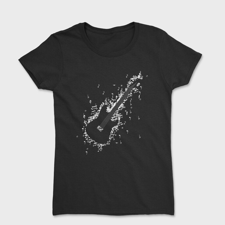 Electric Guitar Formed by Notes and Signs, Women's T-Shirt
