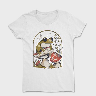 Frog and Mushrooms Vintage Draw, Women's T-Shirt