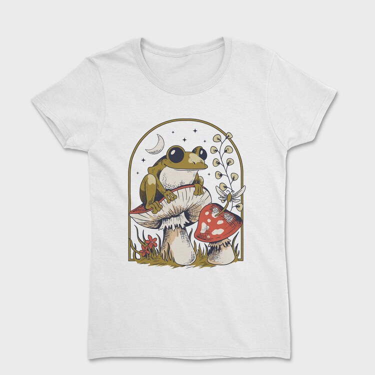 Frog and Mushrooms Vintage Draw, Дамска Тениска