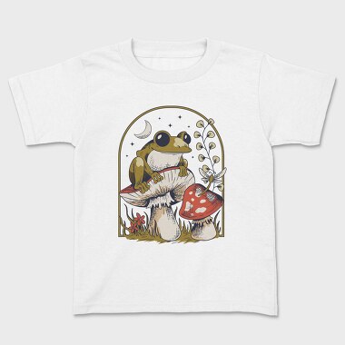 Frog and Mushrooms Vintage Draw, Kids' T-Shirt