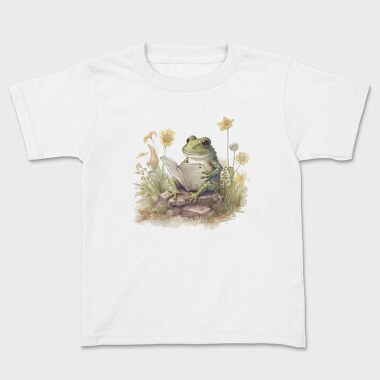 Kids' T-Shirt, Frog Reading Watercolor