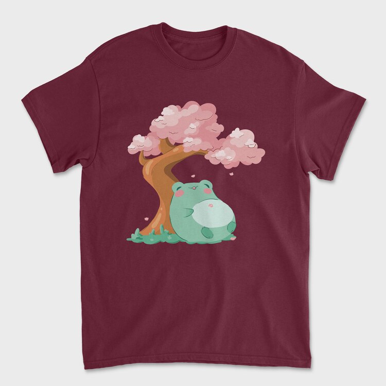 Frog Under a Cherry Blossom, Unisex Men's T-Shirt