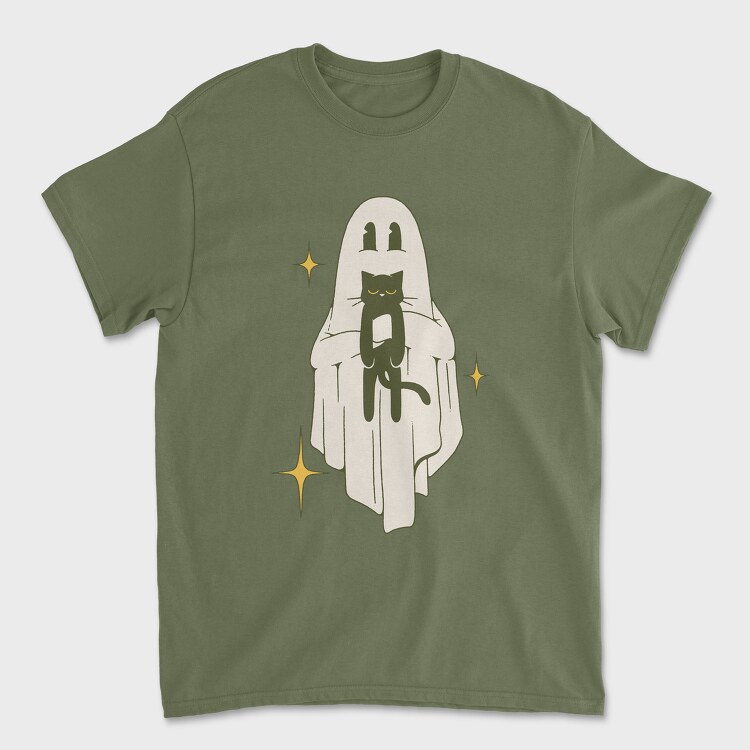Ghost With Cat, Unisex Men's T-Shirt