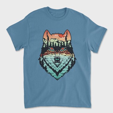 Unisex Men's T-Shirt, Hand Draw Landscape Wolf