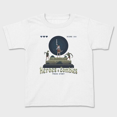 Heroes and Zombies Pixelart, Kids' T-Shirt