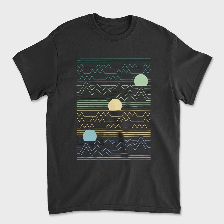 Lineart Sunset Landscape, Unisex Men's T-Shirt
