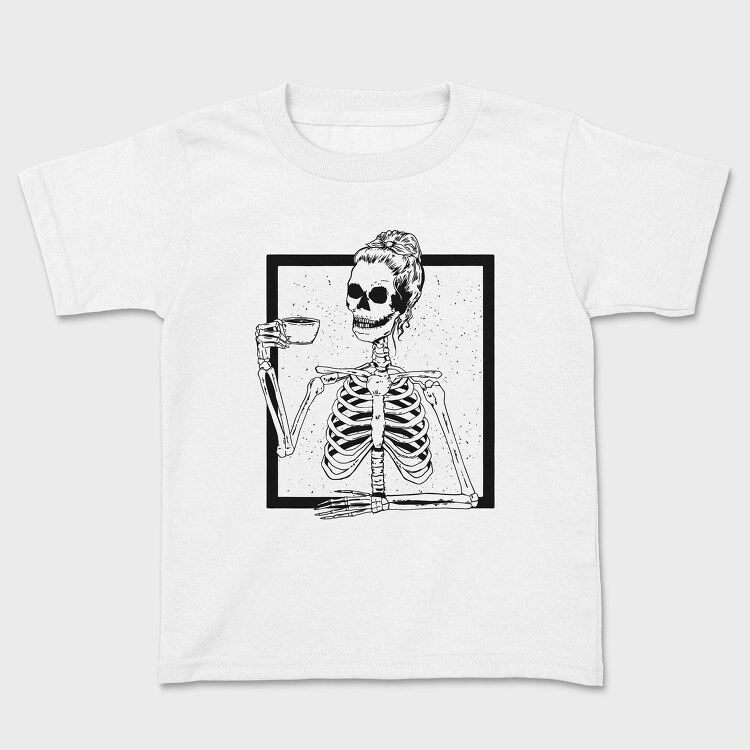 Skull Messy Bun Coffee, Детска Тениска