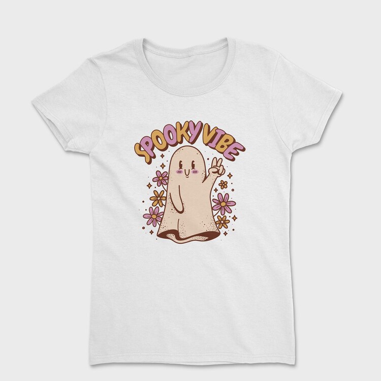 Spooky Vibe Cute Ghost, Дамска Тениска