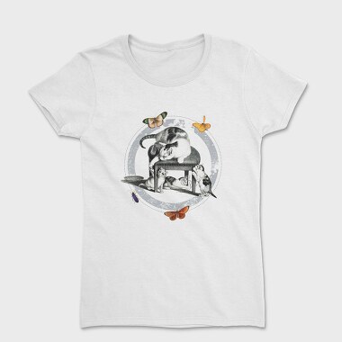 Vintage Cats Butterflies, Women's T-Shirt