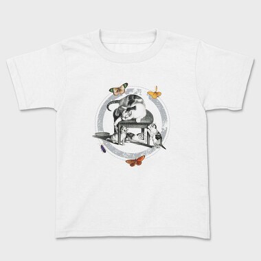 Vintage Cats Butterflies, Kids' T-Shirt
