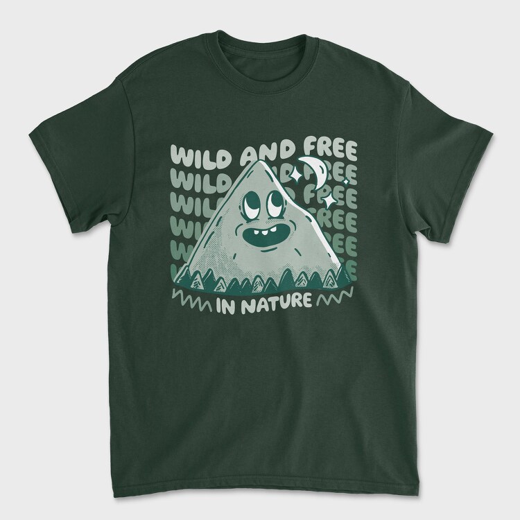 Wild and Free Mountain Cartoon, Унисекс Мъжка Тениска