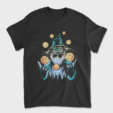 Wizard Juggling Planets, Unisex Men's T-Shirt