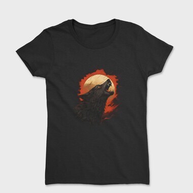 Wolf Howling Moon Red, Women's T-Shirt
