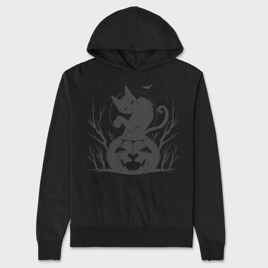 Unisex Men's Hoodie, Cat Halloween Monochrome