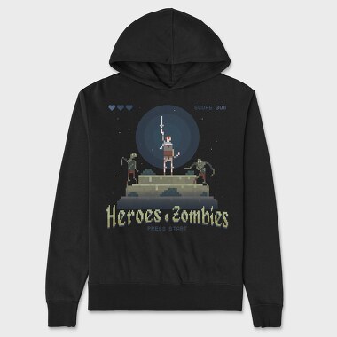 Унисекс Мъжко Суичър, Heroes and Zombies Pixelart
