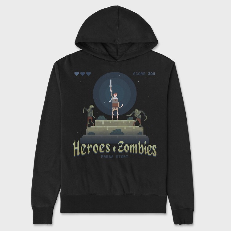 Heroes and Zombies Pixelart, Unisex Men's Hoodie