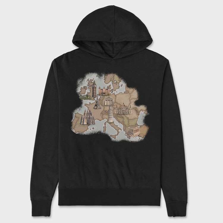 Europe Map, Unisex Men's Hoodie