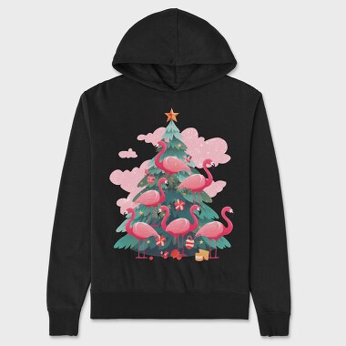 Flamingos Christmas Tree, Unisex Men's Hoodie