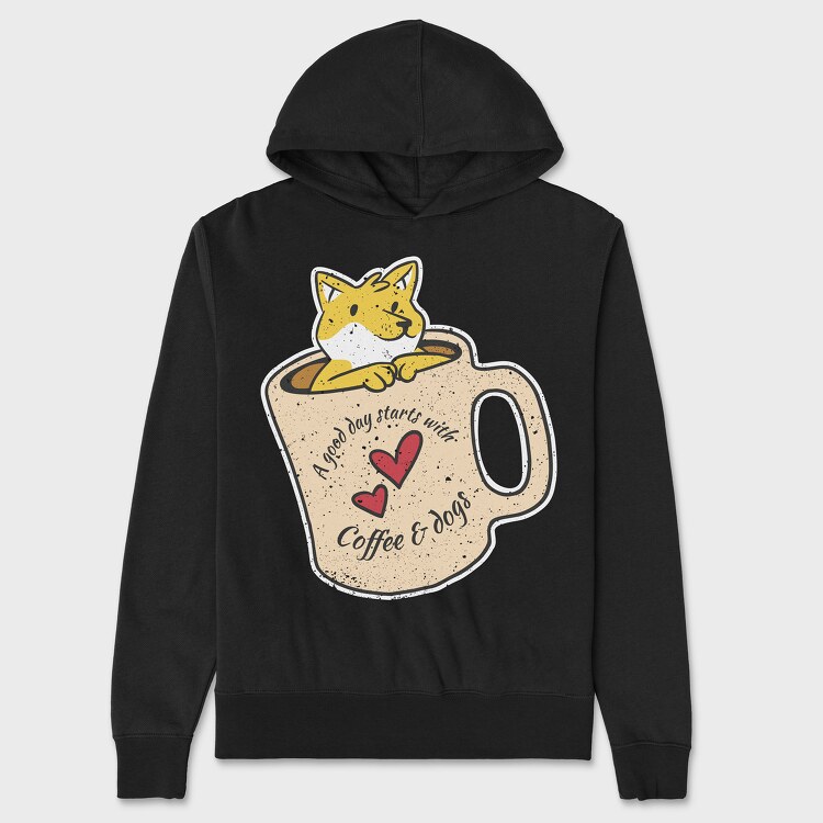 Coffee and Dogs, Unisex Men's Hoodie