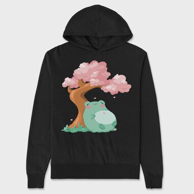 Frog Under a Cherry Blossom, Unisex Men's Hoodie