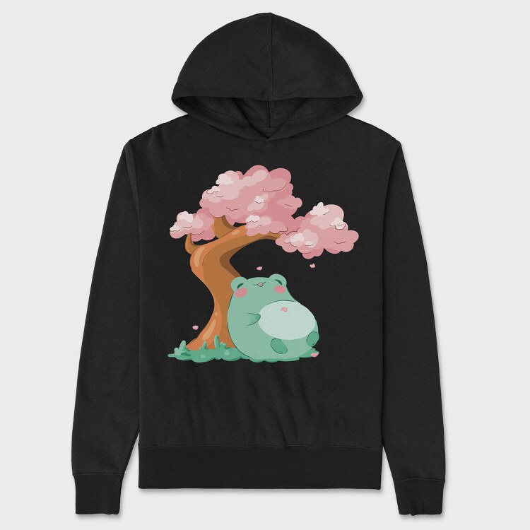 Frog Under a Cherry Blossom, Unisex Men's Hoodie