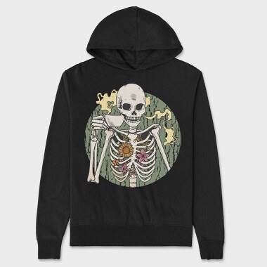 Skeleton With Coffee, Unisex Men's Hoodie