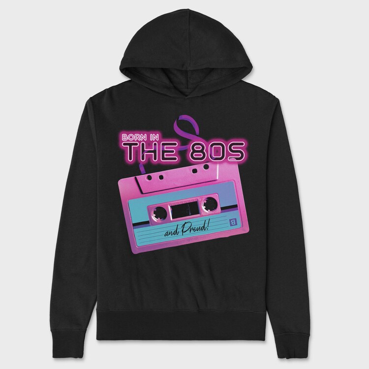 Born in the 80 S Pink Cassette, Unisex Men's Hoodie