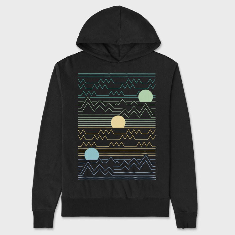Lineart Sunset Landscape, Unisex Men's Hoodie