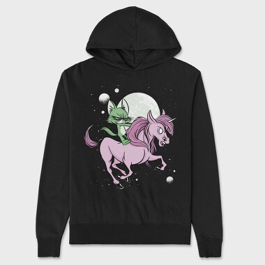 Green Cat Riding Unicorn, Unisex Men's Hoodie