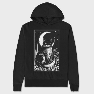 Cat and Moon Card, Unisex Men's Hoodie