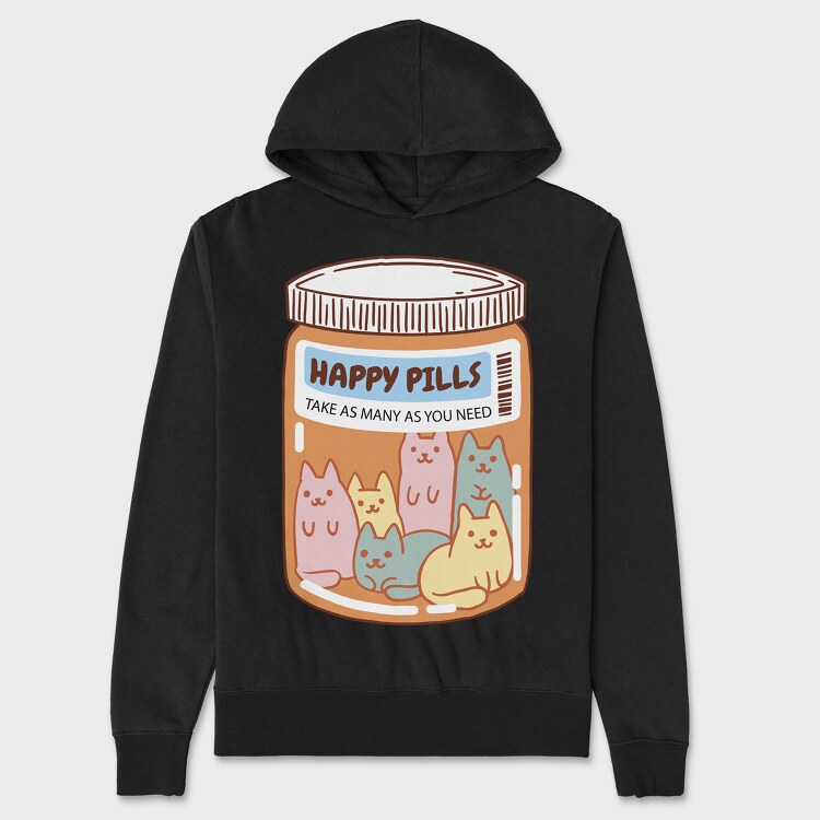 Happy Pills Cats Jar, Unisex Men's Hoodie