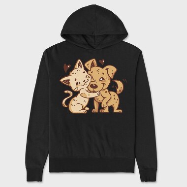 Cat Dog Hug, Unisex Men's Hoodie