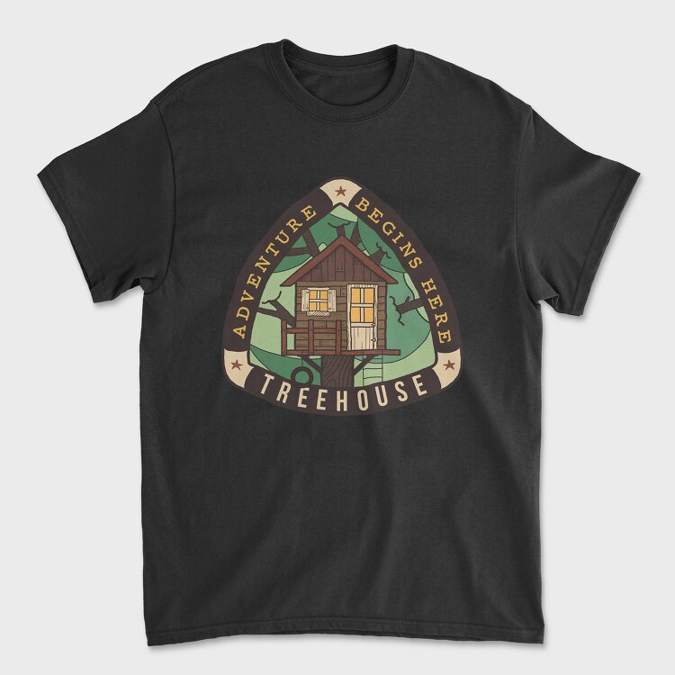Treehouse Adventure Begins Here, Унисекс Мъжка Тениска