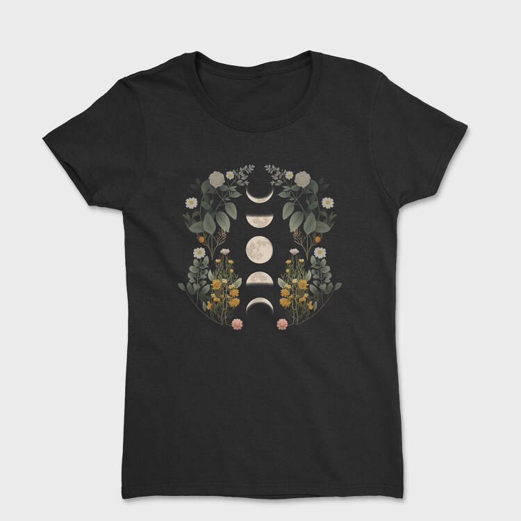 Moon Phases Dark Flowers, Women's T-Shirt