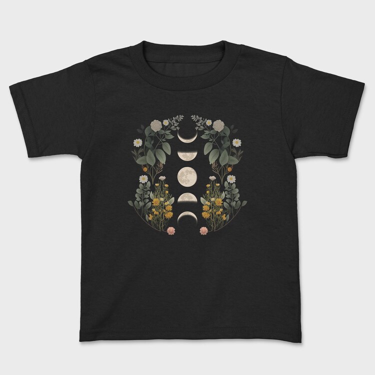 Moon Phases Dark Flowers, Детска Тениска