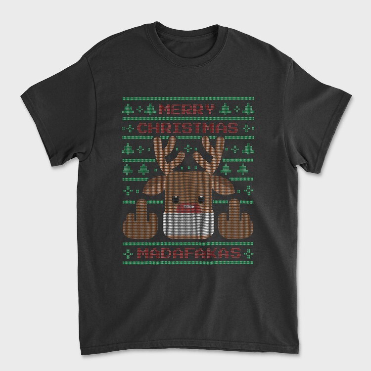 Reindeer Middle Finger Ugly Sweater, Унисекс Мъжка Тениска