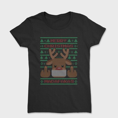Women's T-Shirt, Reindeer Middle Finger Ugly Sweater