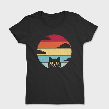 Retro Sunset Cat Funny, Women's T-Shirt
