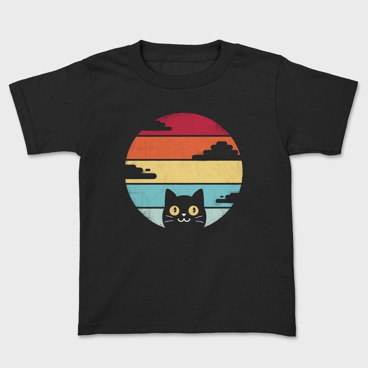 Retro Sunset Cat Funny, Kids' T-Shirt