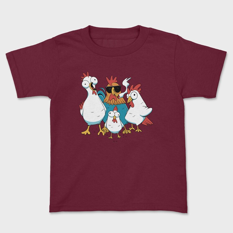 Rooster Cartoon Chickens, Kids' T-Shirt