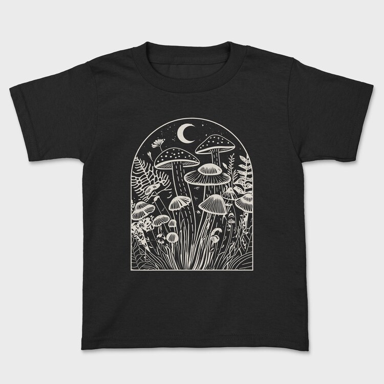 Mushrooms Moon Monochrome, Kids' T-Shirt