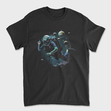 Sea Diver Diving Between Planets, Unisex Men's T-Shirt