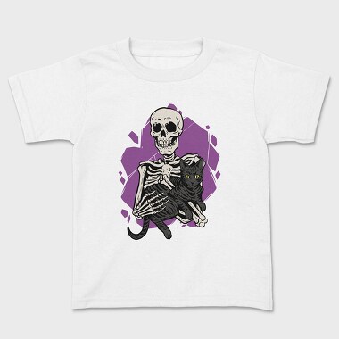 Skeleton Cuddling With a Black Cat, Kids' T-Shirt