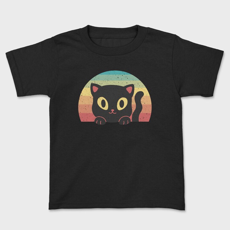 Peeking Cat Retro Sunset, Детска Тениска
