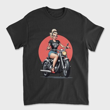Unisex Men's T-Shirt, Pin Up Girl Bike