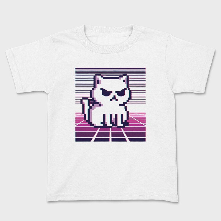 Pixel White Cat, Kids' T-Shirt