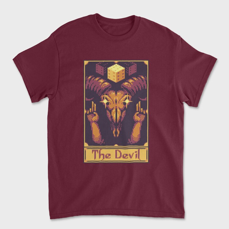 Унисекс Мъжка Тениска, Pixelart Tarot Card the Devil